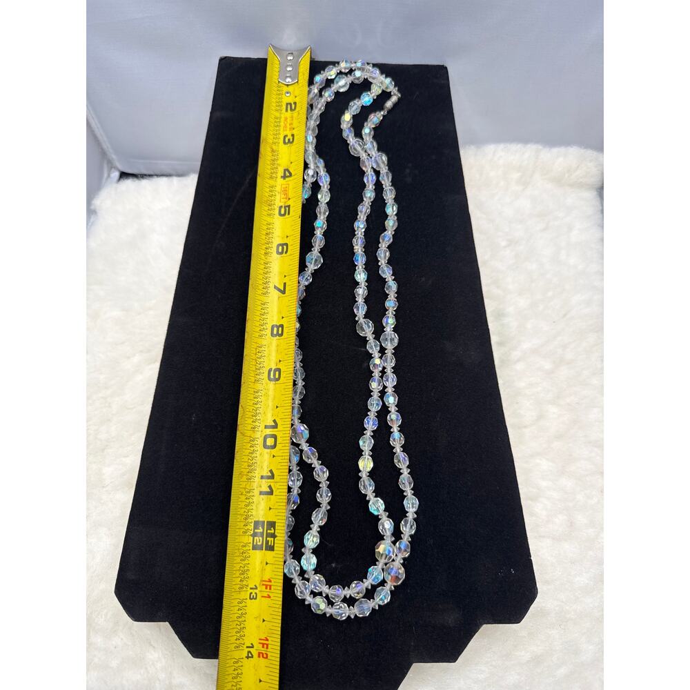 Vintage AB Aurora Borealis Crystal Double Strand Bead Necklace Statement Piece - Picture 4 of 5